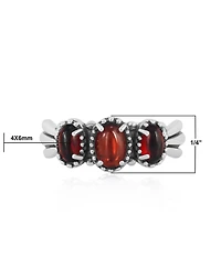 Sterling Silver Garnet 3-Stone Fan Ring, Size 7