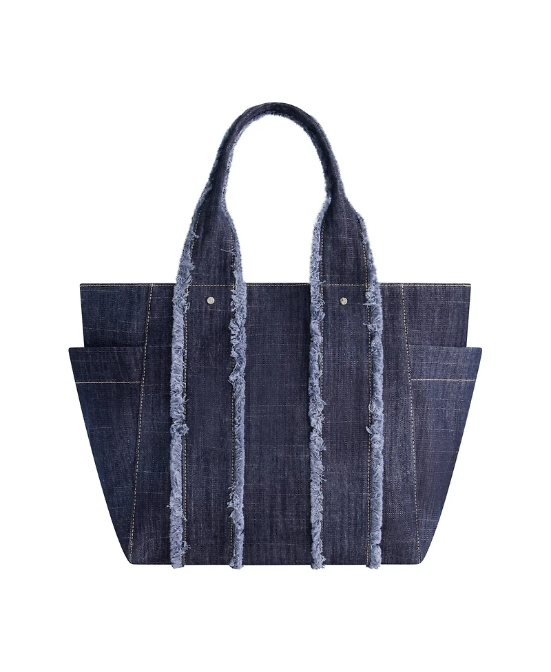 True Religion Frayed Handle Solid Denim Tote