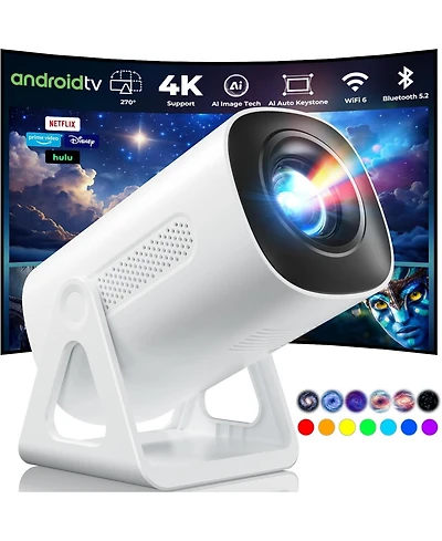 Clokowe Mini Projector, 4K 1080P Support projector with wifi and bluetooth, with Android Tv Os and 8000 plus Apps for Phone Tv Stick Laptop Hdmi