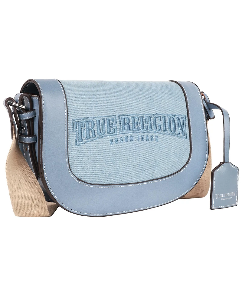 True Religion Dark Denim Logo Saddle Bag
