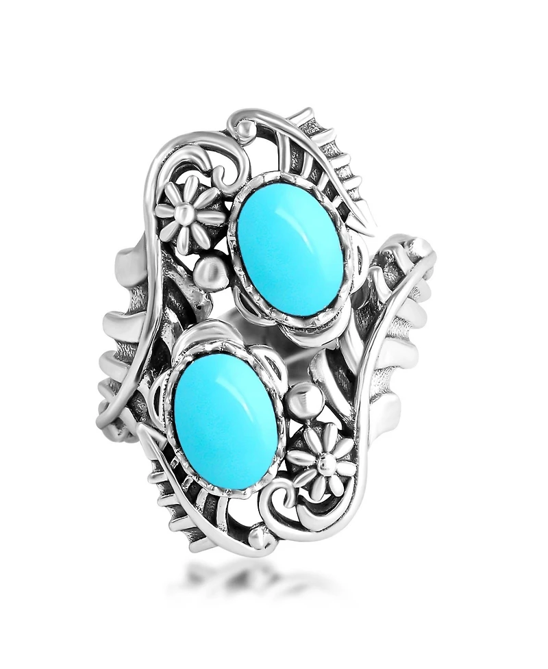 American West Jewelry Sterling Silver Sleeping Beauty Turquoise Vine and Leaf Bypass Ring