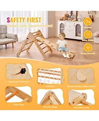 Slickblue Toddler 4 in 1 Climbing Set with Wooden Pikler Triangle Ramp and Arch for Indoors