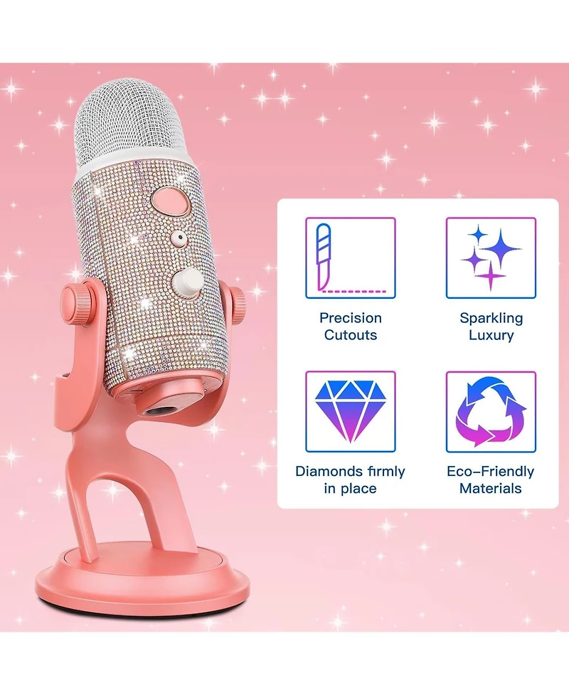 ZealSound Blue Yeti Bling Sticker, Rhinestone Crystal Diamond Diy Decoration Shiny Skin Cover for Yeti & Yeti Pro Microphones (Silver)