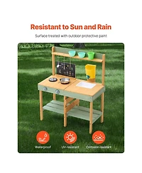 Slickblue Kids Outdoor Wooden Mud Kitchen Toy Playset for Pretend Cooking and Gardening