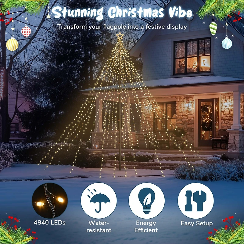 Yescom Vast-Starry 20Ft Flagpole Led Christmas Tree Kit Large 4840 Led for Outdoor Christmas Decorations Yard Warm White