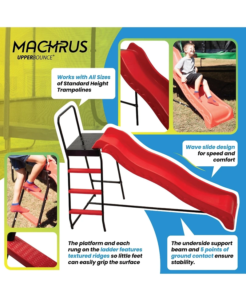 Plexalife Trampoline Step N Slide|Kids Outdoor Step Ladder and Wave Slide Set Fits Standard Round or Rectangle Trampolines with Net or Without - Red