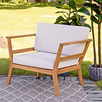 Bodie Acacia Wood Patio Armchair with Bone White Cushions - Natural