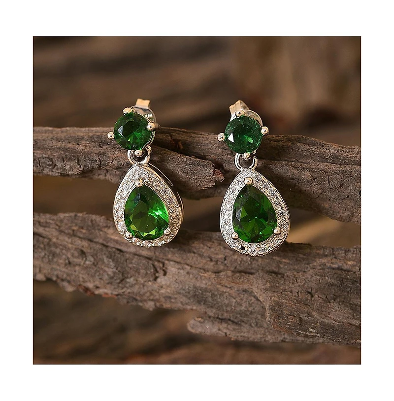 Sohi Women's Green Teardrop Stone Drop Earrings