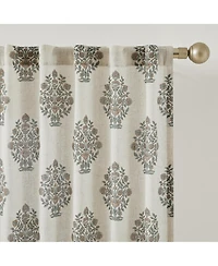 Sofia Flower Block Bouquet Linen Textured Window Curtain Panels Clay/Teal Pair 37x84