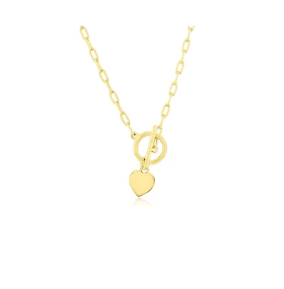 Sterling Silver Heart Charm Paperclip Toggle Necklace