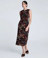 Kenneth Cole Women's Printed Side-Twist Sleeveless Midi Dress