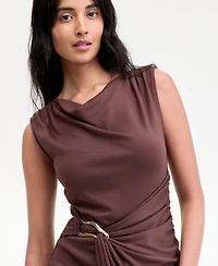 Msk Women's Sleeveless Boat-Neck Ponte-Knot Wrap Midi Dress