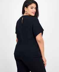 I.n.c. International Concepts Plus Cotton Embellished-Neck Top, Macy's Exclusive