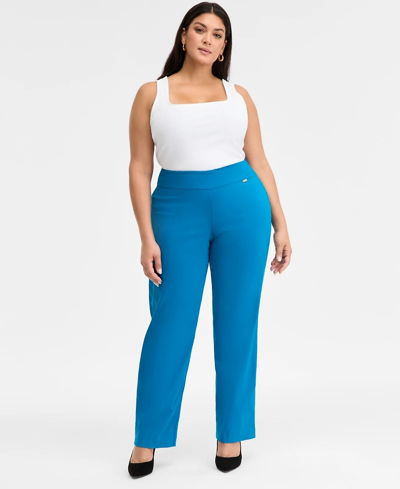 I.n.c. International Concepts Plus Mid-Rise Pull-On Straight-Leg Pants