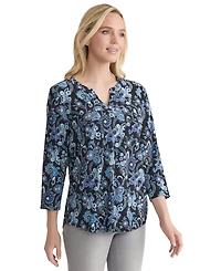 Jones New York Women's Paisley-Print 3/4-Sleeve Flap-Pocket Knit Top