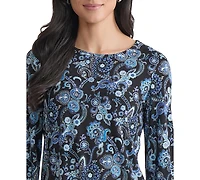Jones New York Women's Paisley-Print Puff-Sleeve Crewneck Top