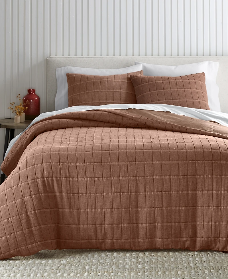 Oake Textured Check 3-Pc. Duvet Set, Full/Queen, Exclusively for Macy's