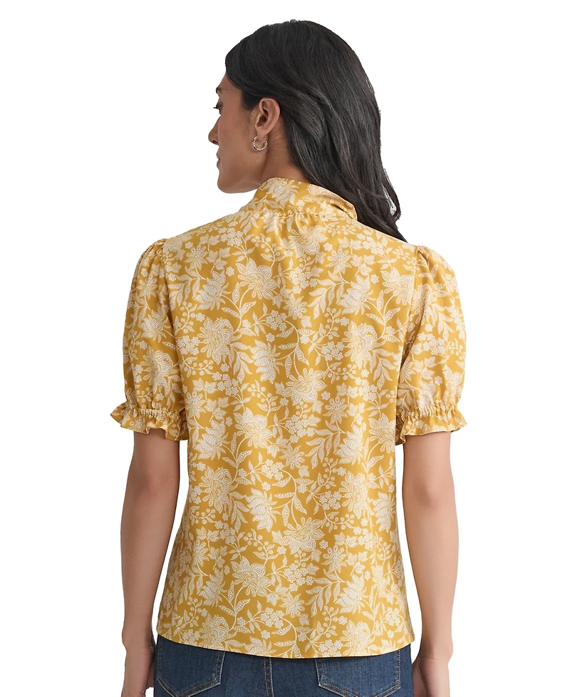 Jones New York Women's Printed Tie-Neck Short-Sleeve Blouse