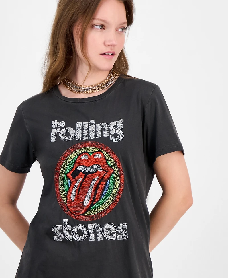 Lucky Brand Women's Rolling Stones Circle Lips Classic T-Shirt