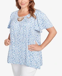 Ruby Rd. Plus Beaded Macrame Puff Print Top