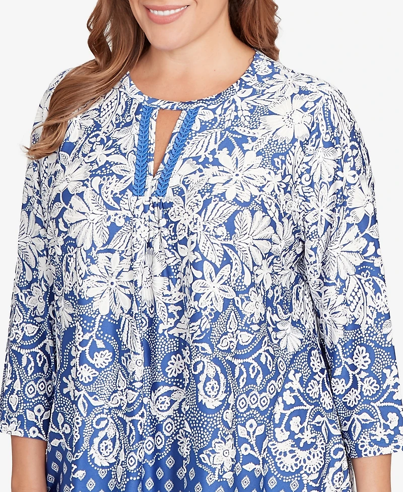 Ruby Rd. Plus Ibiza Ombre Floral Puff Print Top