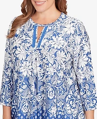 Ruby Rd. Plus Ibiza Ombre Floral Puff Print Top
