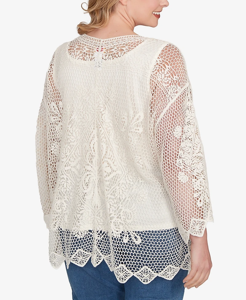 Ruby Rd. Plus Lined Medallion Crochet Top