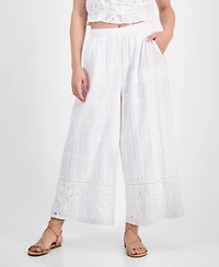 Lucky Brand Women's Cotton High-Rise Cutwork Wide-Leg Pants
