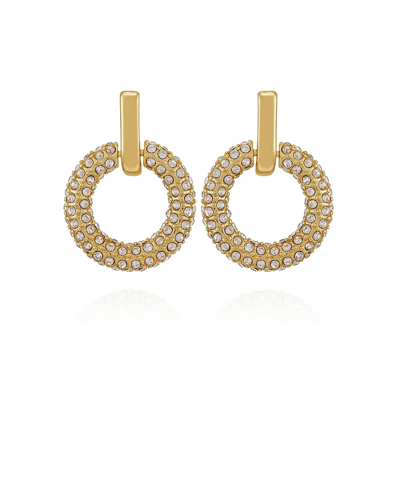Vince Camuto Gold Tone Pave Crystal Hoop Drop Earrings