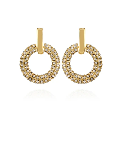 Vince Camuto Gold Tone Pave Crystal Hoop Drop Earrings