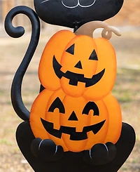 Glitzhome 36" Halloween Metal Black Cat with Spring Head and Stacked Pumpkin Yard Stake