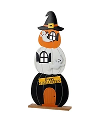 Glitzhome 35" Halloween Wooden Pumpkin Haunted House Porch Decor