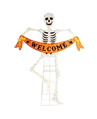 Glitzhome 86.25" Lighted Halloween Skeleton Outdoor Decor with Warm White Led Lights