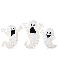 Glitzhome Lighted Halloween Ghosts Family Outdoor Decor with Warm White Led Lights, Set of 3