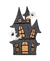 Glitzhome 61.75" Lighted Halloween Haunted House Outdoor Decor with Warm White Led Lights