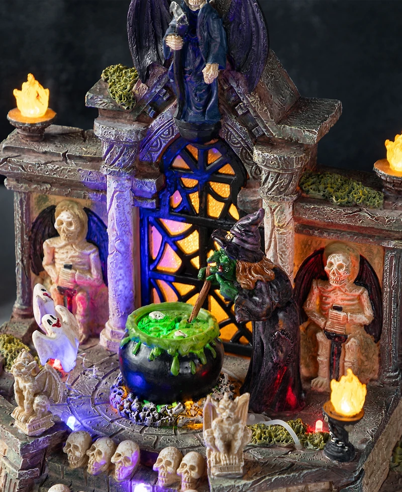 Glitzhome 9.75" Lighted Resin Halloween Haunted House Village