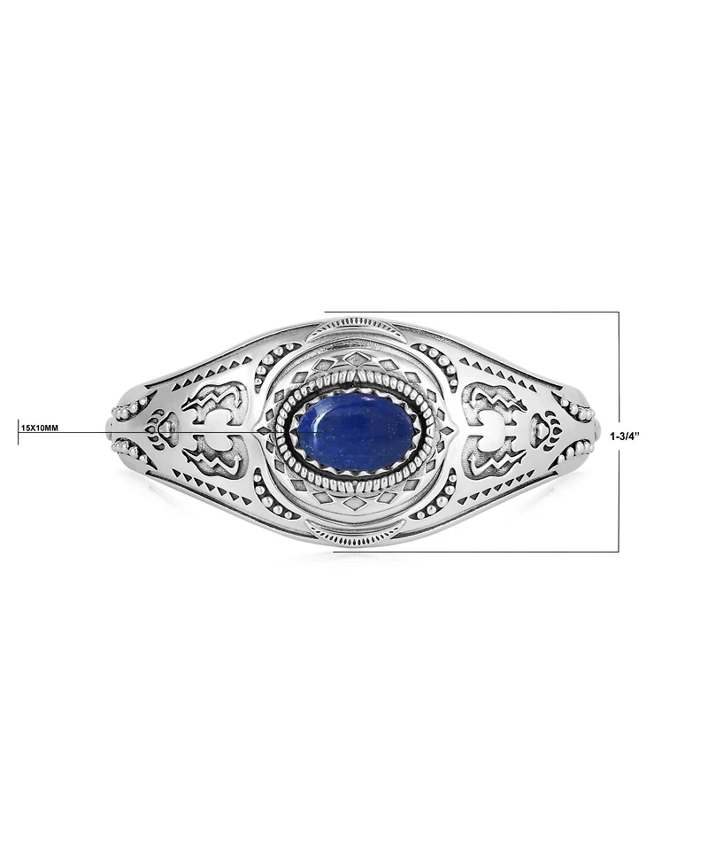 American West Jewelry Sterling Silver Lapis Oval Cut Bear Cuff Bracelet