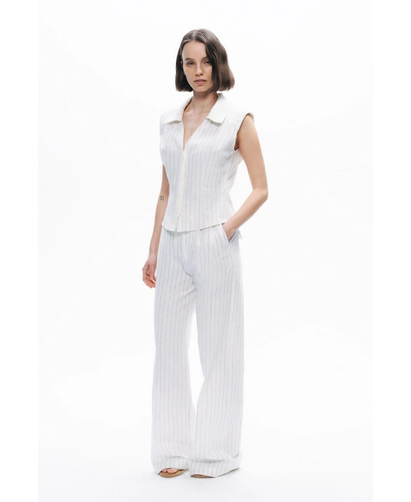 Nocturne Women's Sleeveless Linen Blend Shirt with Shoulder Pads