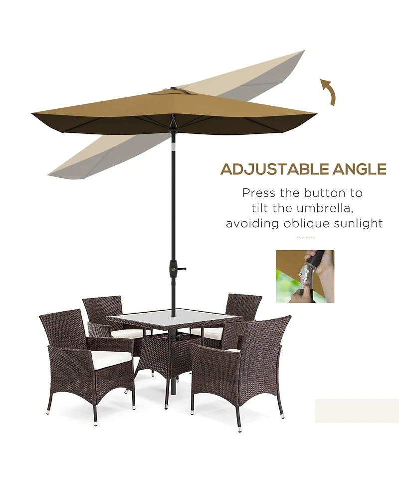 Flynama Outsunny 6.5' x 10' Rectangular Market Umbrella, Patio Outdoor Table Umbrella with Crank and Push Button Tilt
