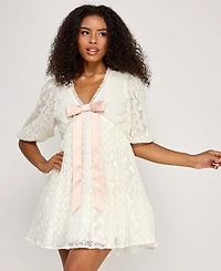 Seni & Cade Juniors' Ruffled V-Neck Lace Dress