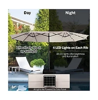15 Feet Twin Patio Umbrella with 48 Solar Led Lights