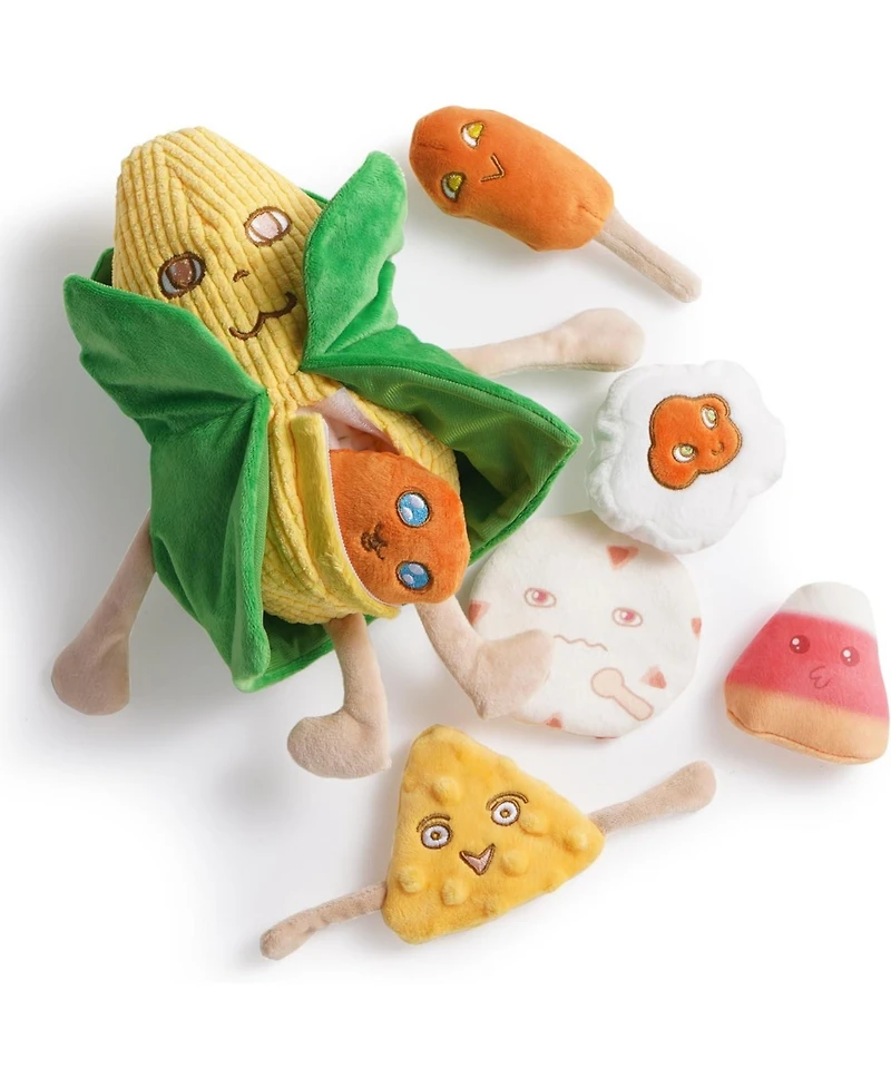 Nocciola Squeaky Crinkle Corn Dog Toys: Durable Plush Stuffed Yellow Pet Chew Toys for Small Medium Breeds Teething, Cute Interactive, 7 Packs