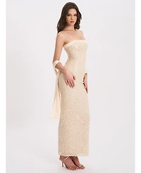Miss Circle Women's Raizel Gold Beaded Sequin Bodycon Gown with Scarf