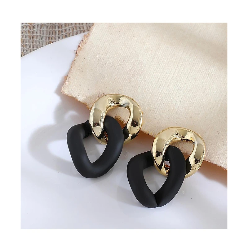 Sohi Women's Black Chainlink Drop Earrings