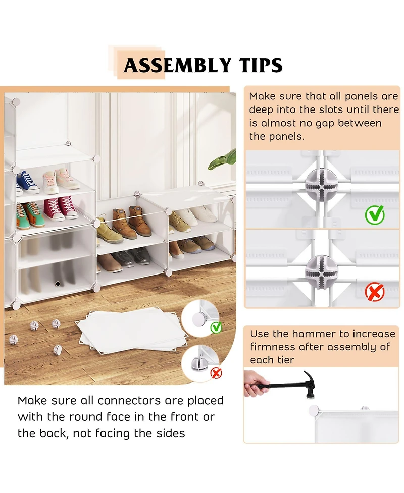 Portable Shoe Rack Organizer 12-Cube 48 Pair Shoe Shelf Storage Cabinet w/Hook