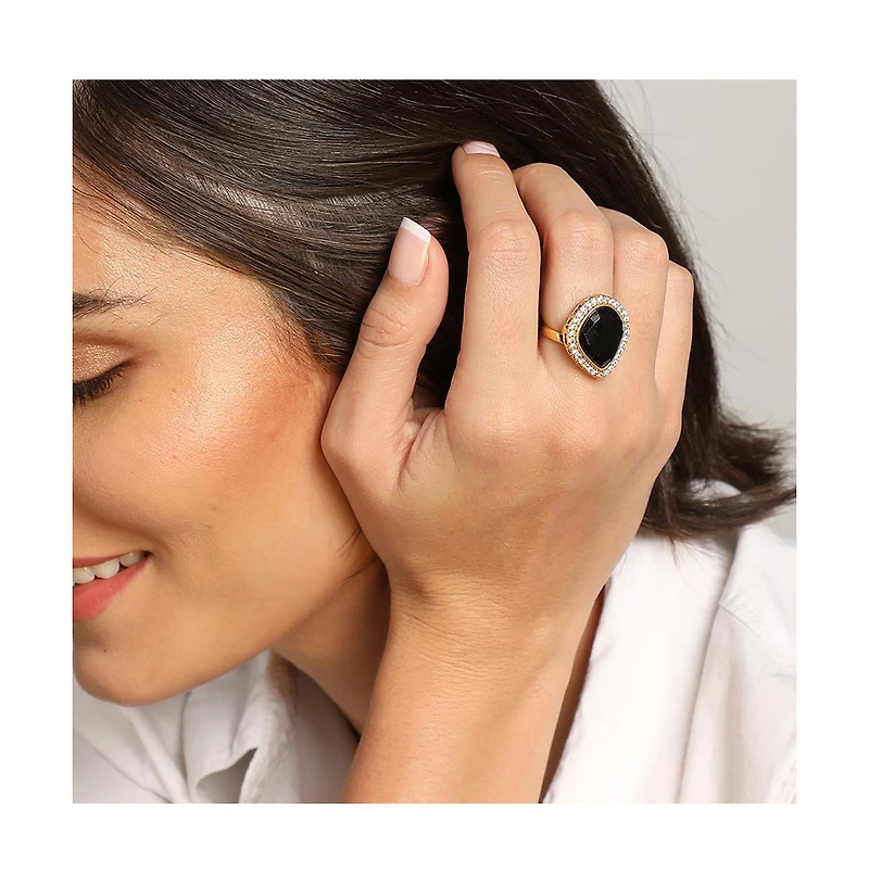 Sohi Women's Black Stone Statement Ring