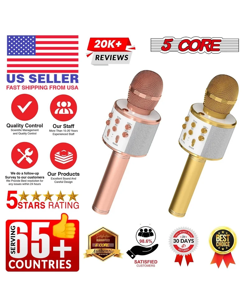 5 Core Microphone Wireless Karaoke Mic With Speaker 3 in 1 Portable Bluetooth Microfono Inalambrico - Wm Spk Copper+Gld
