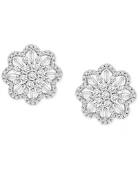 Wrapped in Love Diamond Round & Baguette Flower Stud Earrings (1 ct. t.w.) in 14k White Gold, Exclusively at Macy's