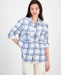 Just Polly Juniors' Plaid Button-Front Shacket
