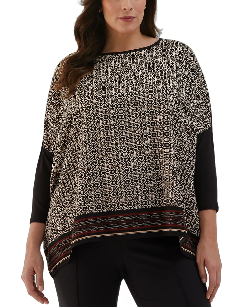 Ella Rafaella Plus Medallion Print Knit 3/4 Sleeve Top